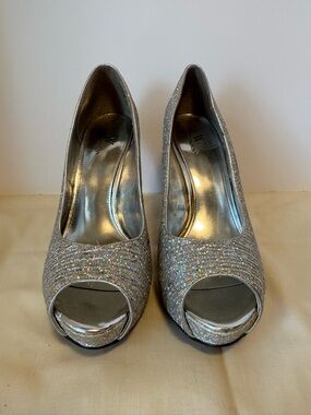 Sparkle Silver Peep-Toe Women’s Heels